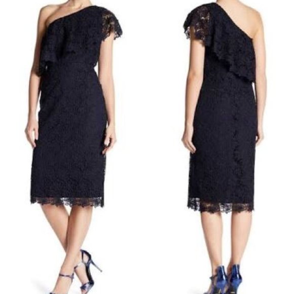 Nanette Lepore Lace Asymmetric One-Shoulder Cocktail Dress Navy Size 4 - Picture 3 of 9
